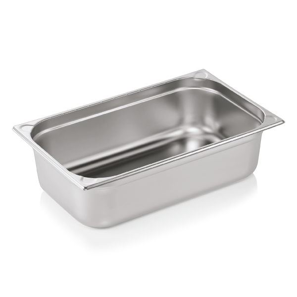 Bac gastro GN 1/1 inox chromé coins en U gaufrés - Profondeur 150 mm