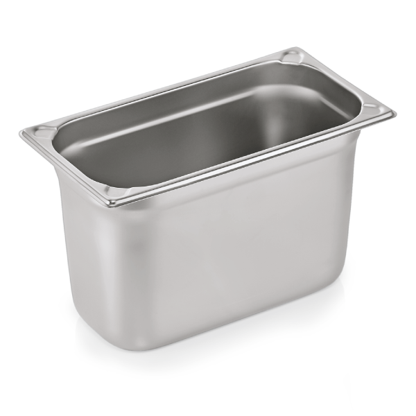 Bac gastro GN 1/3 inox chromé coins en U gaufrés - Profondeur 200 mm