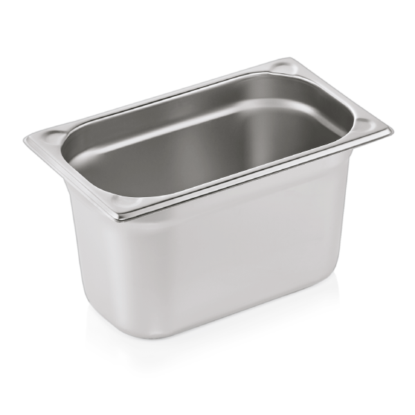 Bac gastro GN 1/4 inox chromé coins en U gaufrés - Profondeur 150 mm