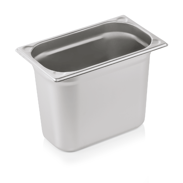 Bac gastro GN 1/4 inox chromé coins en U gaufrés - Profondeur 200 mm