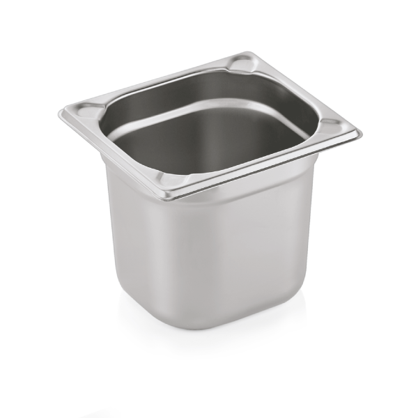 Bac gastro GN 1/6 inox chromé coins en U gaufrés - Profondeur 150 mm