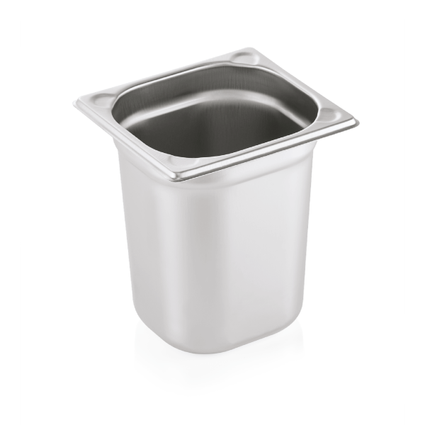 Bac gastro GN 1/6 inox chromé coins en U gaufrés - Profondeur 200 mm