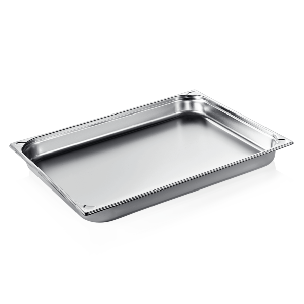 Bac gastro GN 2/1 inox chromé coins en U gaufrés - Profondeur 65 mm