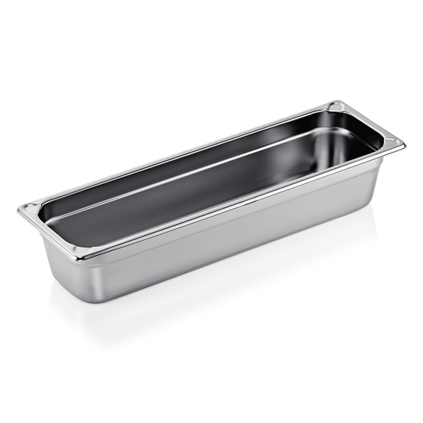 Bac gastro GN 2/4 inox chromé coins en U gaufrés - Profondeur 100 mm