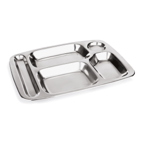 Plateau 5 compartiments en acier chrome-nickel – 36,5 x 26,5 x 2,5 cm (lot de 6)