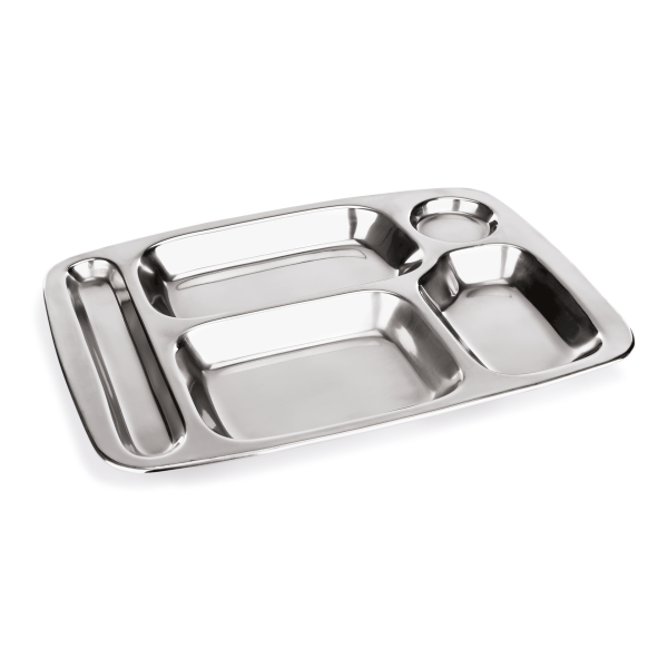 Plateau 5 compartiments en acier chrome-nickel – 36,5 x 26,5 x 2,5 cm (lot de 6)