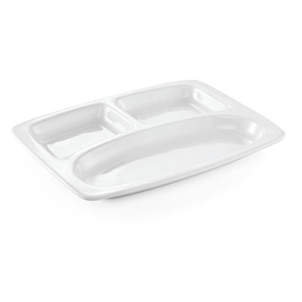 Plateau compartimenté en porcelaine - 3 sections (lot de 3)