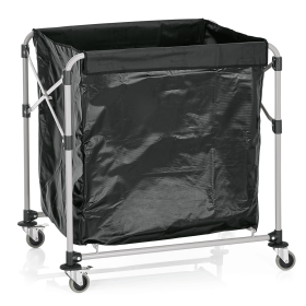 Chariot à linge en fer noir poudré avec sac en PVC - 90 x 66 cm