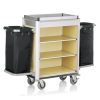 Chariot de service de chambre structure aluminium - 155 x 55 cm - Aspect bois clair - 2 sacs 60 L