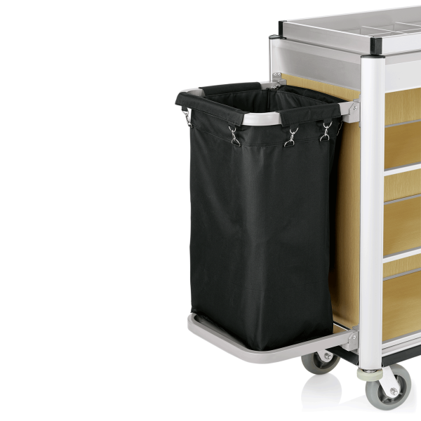 Chariot de service de chambre structure aluminium - 155 x 55 cm - Aspect bois clair - 2 sacs 60 L