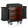 Chariot de service de chambre structure aluminium noir - 155 x 55 cm - Aspect bois foncé - 2 sacs 60 L