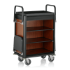 Chariot de service de chambre structure aluminium noir - 155 x 55 cm - Aspect bois foncé - 2 sacs 60 L