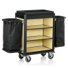 Chariot de service de chambre structure aluminium noir - 155 x 55 cm - Aspect bois clair - 2 sacs 60 L