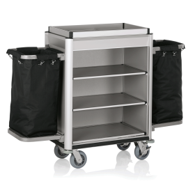 Chariot de service de chambre structure aluminium - 155 x 55 cm - Aspect aluminium - 2 sacs 60 L