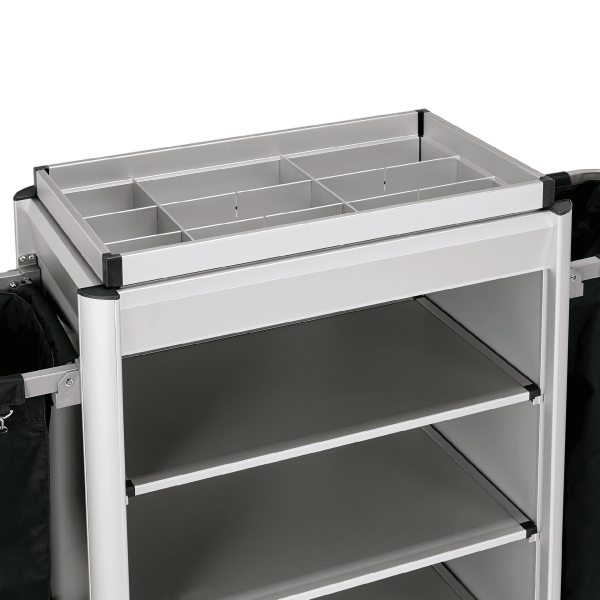 Chariot de service de chambre structure aluminium - 155 x 55 cm - Aspect aluminium - 2 sacs 60 L
