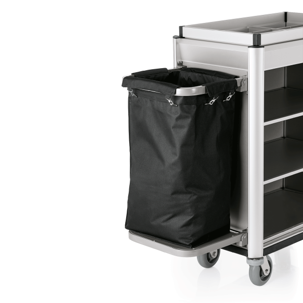 Chariot de service de chambre structure aluminium - 155 x 55 cm - Aspect aluminium - 2 sacs 60 L