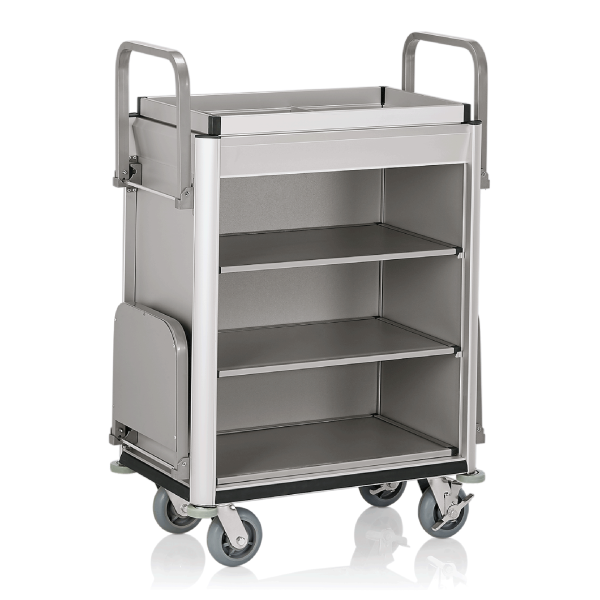 Chariot de service de chambre structure aluminium - 155 x 55 cm - Aspect aluminium - 2 sacs 60 L