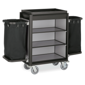 Chariot de service de chambre structure aluminium noir - 155 x 55 cm - Aspect aluminium foncé - 2 sacs 60 L