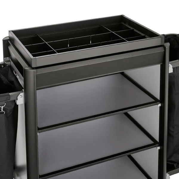 Chariot de service de chambre structure aluminium noir - 155 x 55 cm - Aspect aluminium foncé - 2 sacs 60 L