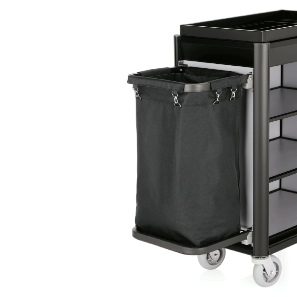 Chariot de service de chambre structure aluminium noir - 155 x 55 cm - Aspect aluminium foncé - 2 sacs 60 L