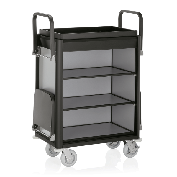 Chariot de service de chambre structure aluminium noir - 155 x 55 cm - Aspect aluminium foncé - 2 sacs 60 L