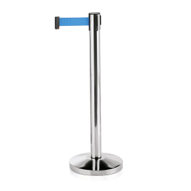 Poteau de sécurité inox poli - Sangle bleue de 2 mètres - Hauteur 90 cm (lot de 2)