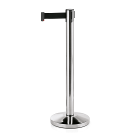 Poteau de sécurité inox poli - Sangle noire de 2 mètres- Hauteur 90 cm (lot de 2)