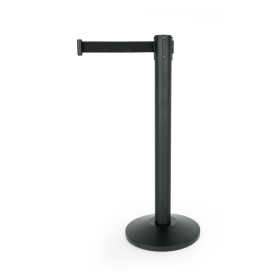 Poteau de sécurité acier noir poudré - Sangle noire 450 cm - Hauteur 95 cm (lot de 2)