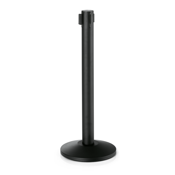 Poteau de sécurité acier noir poudré - Sangle noire 450 cm - Hauteur 95 cm (lot de 2)