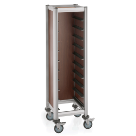 Chariot à plateaux GN 1/1 en MDF aspect bois foncé - 10 plateaux 45,5 x 35,5 cm