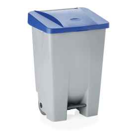 Poubelle en polyéthylène à pédale avec roulettes - 80 L - Couvercle bleu