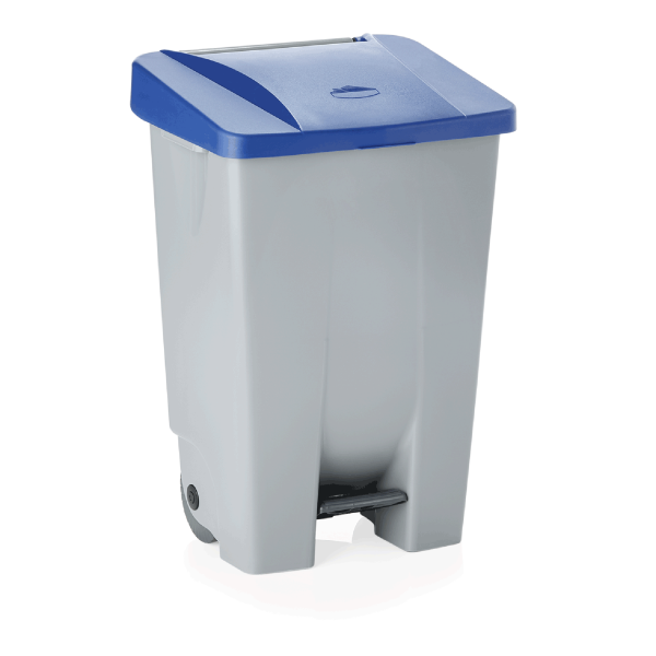 Poubelle en polyéthylène à pédale avec roulettes - 80 L - Couvercle bleu