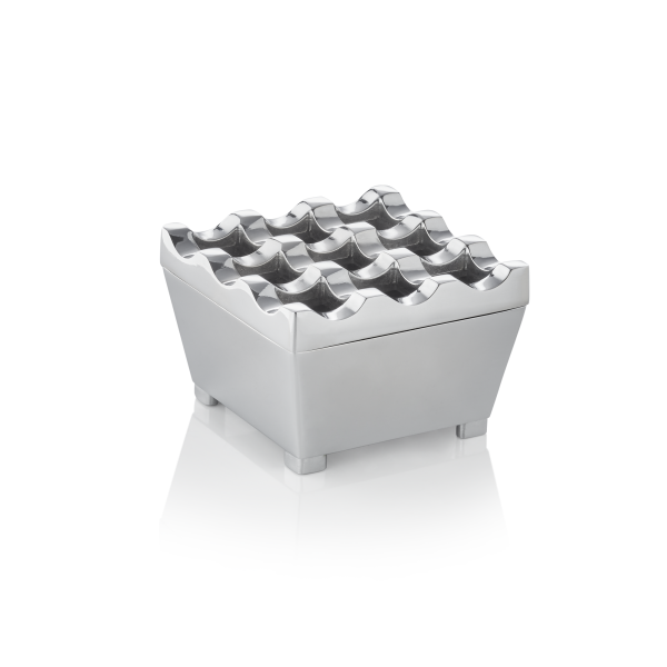 Cendrier coupe-vent en zinc moulé chromé - 7,5 x 7,5 cm