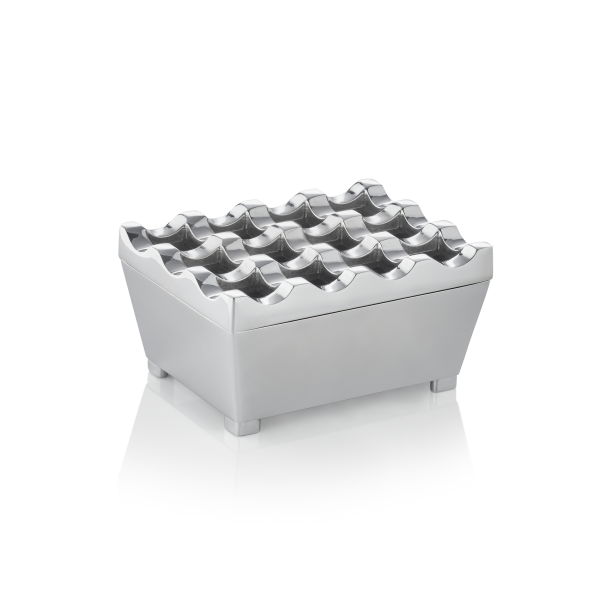 Cendrier coupe-vent en zinc moulé chromé - 9,5 x 7,5 cm