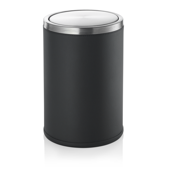 Poubelle inox chromé et simili cuir - 9 L - Noir
