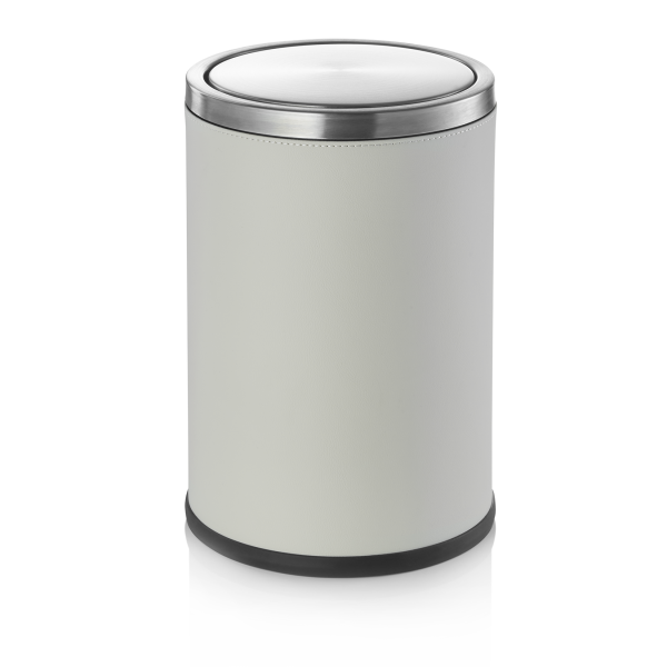 Poubelle inox chromé et simili cuir - 9 L - Blanche