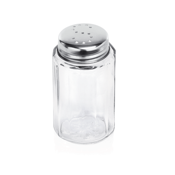 Salière cylindrique en verre et inox - 7 cm (lot de 12)