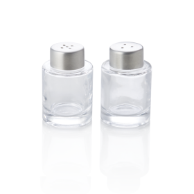 Mini-salière et mini-poivrière en verre et inox 18/8 - 6 cm