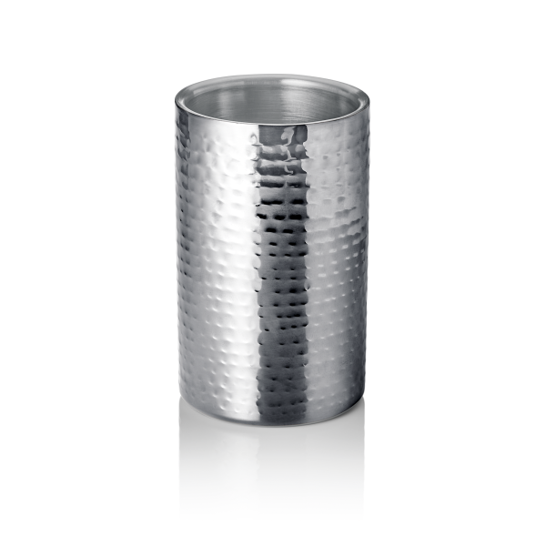 Rafraîchisseur de bouteille inox chromé martelé - Ø 12 cm - PVD acier foncé