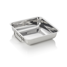 Plaque à rôtir acier chrome-nickel 25 x 25 x 7 cm – Poignées tombantes