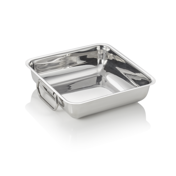 Plaque à rôtir acier chrome-nickel 25 x 25 x 7 cm – Poignées tombantes