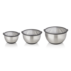 Set de 3 bols gradués inox chromé - Avec couvercle