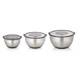Set de 3 bols gradués inox chromé - Couvercle et accessoires de coupe/friction