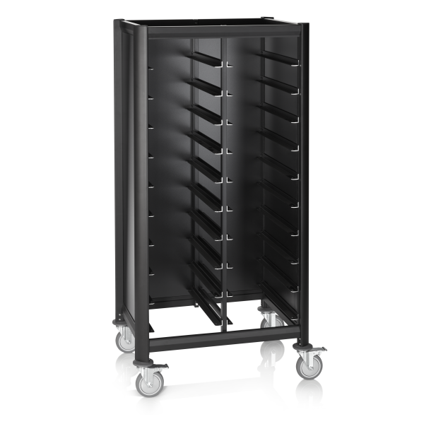 Chariot à plateaux double GN 1/1 en MDF noir - 2 x 10 plateaux GN