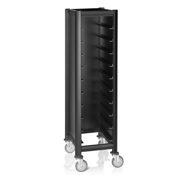 Chariot à plateaux GN 1/1 en MDF noir - 10 plateaux GN