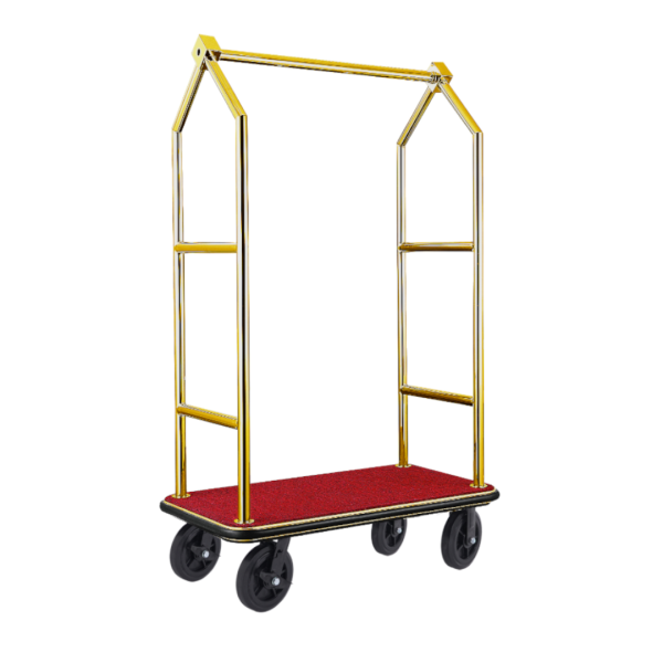 Chariot à bagages inox 18/8 titane doré - 112 x 65 cm - Tapis rouge - Max 250 kg