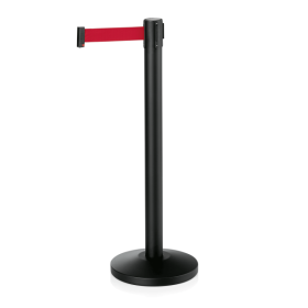 Poteau de sécurité acier noir poudré - Sangle rouge de 2 mètres - Hauteur 90 cm (lot de 2)