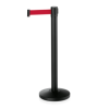 Poteau de sécurité acier noir poudré - Sangle rouge de 2 mètres - Hauteur 90 cm (lot de 2)