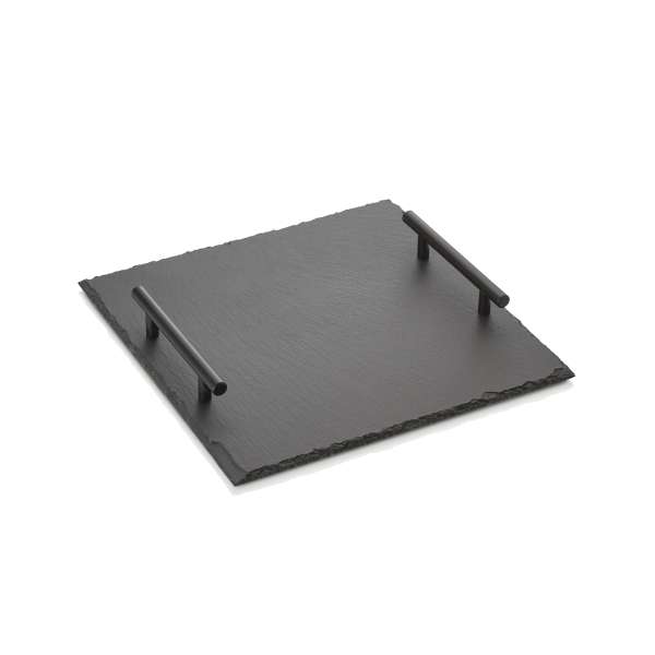 Plat de service en ardoise naturelle avec poignées - 30 x 30 cm