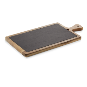 Planche de service en bois d'acacia et plaque en ardoise - 40,5 x 20 cm